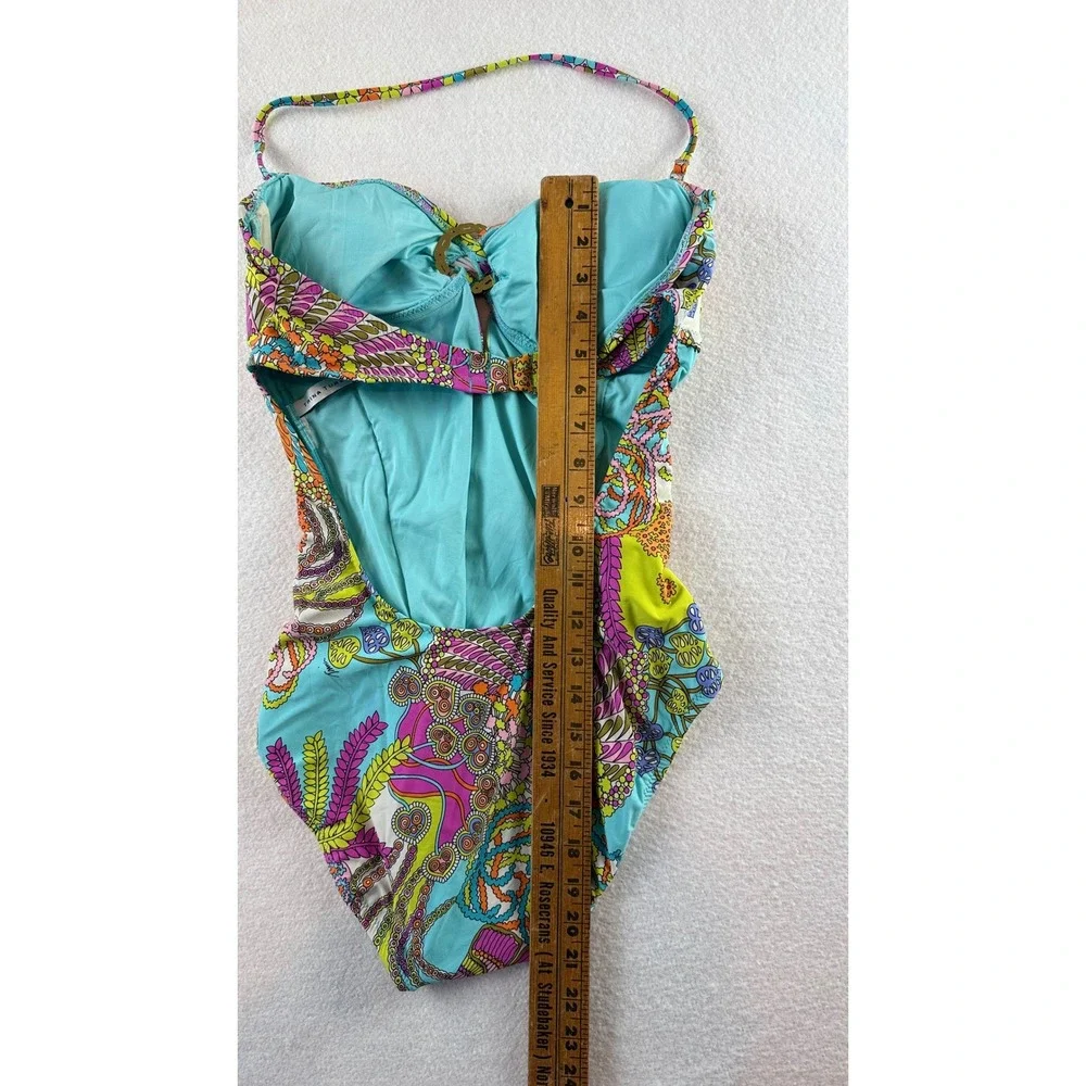Trina Turk Womens Multicolor Psychedelic Paisley Halter One Piece Swimsuit